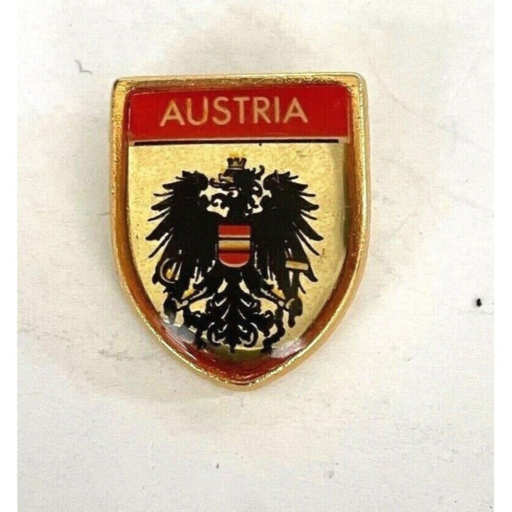 Austria Souvenir Lapel Hat Jacket Pin Crest Coat Of Arms Shield 3/4" Eagle - Red